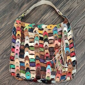 Colorful Woven Leather Hobo Bag